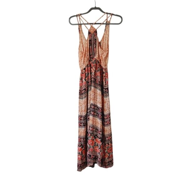Angie Boho Stretch Aztec Southwestern Patchwork Flowy Beach Resort Midi Dress S - Picture 3 of 7